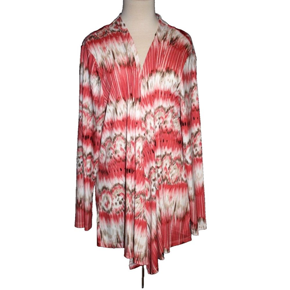 Cali & York Open Style Cardigan Sweater Light Wt. Rhinestone Coral Sz 2X NEW